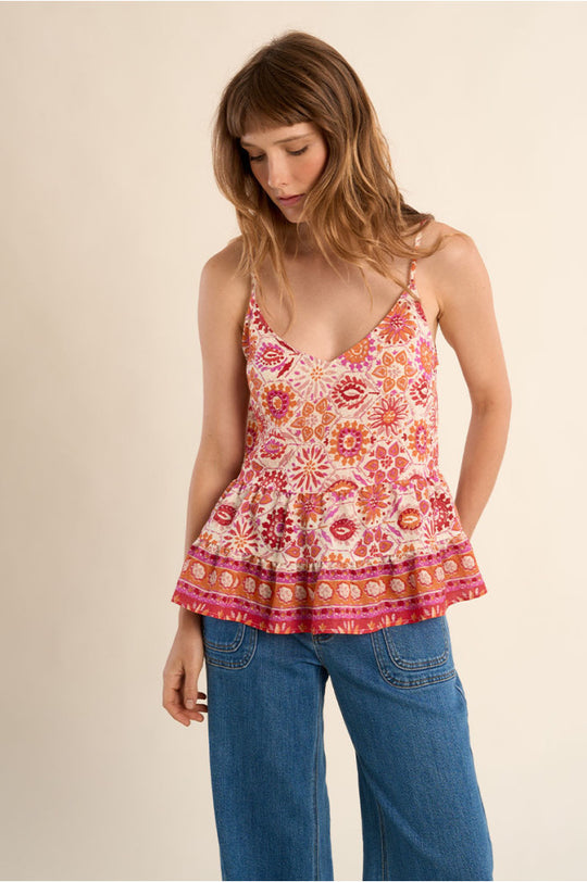 Ruffle Hem Printed Tank
