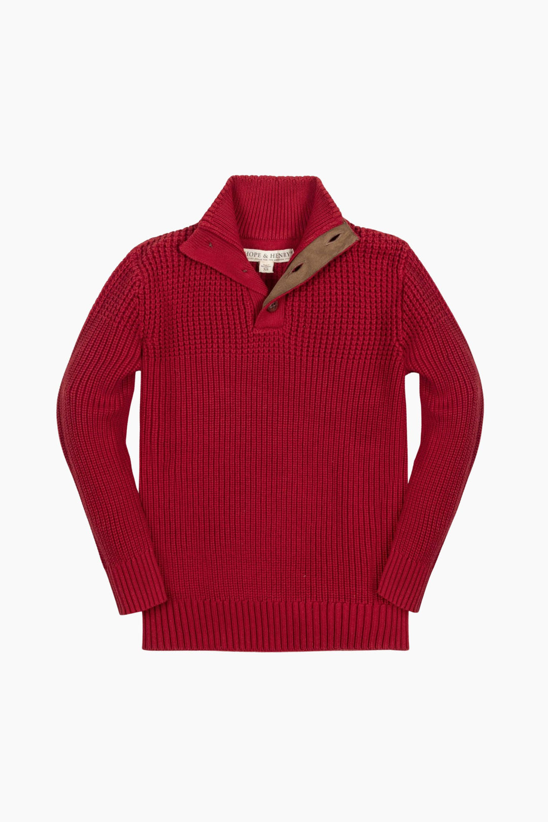 Red sweater with a brown collar on a white background