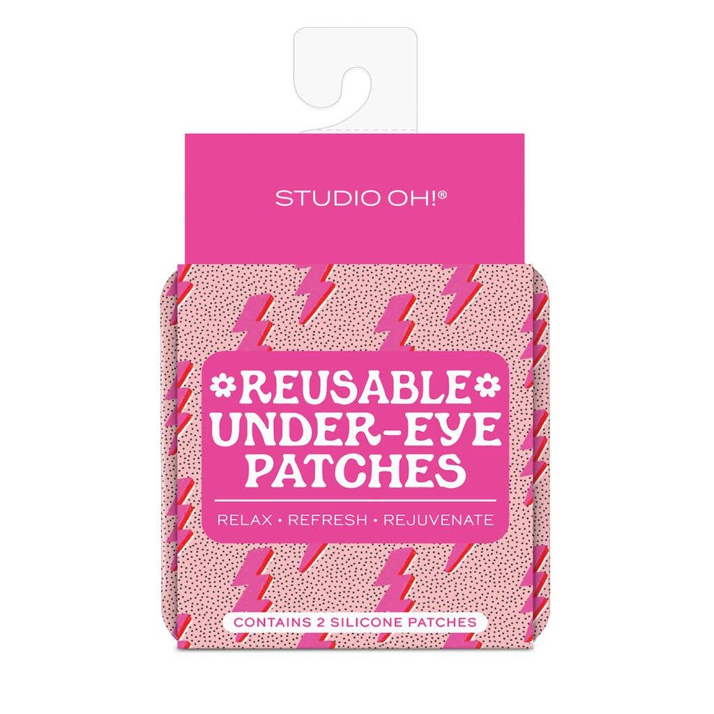 Pack of reusable under-eye patches with pink and white design on a white background