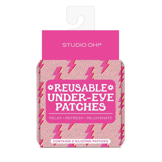 Pack of reusable under-eye patches with pink and white design on a white background