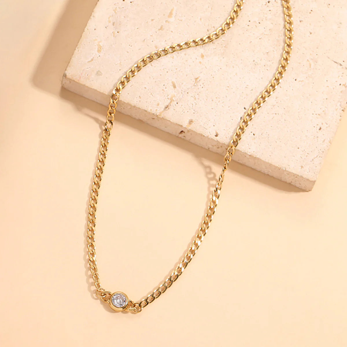 Gold Chain Necklace With Rhinestone
