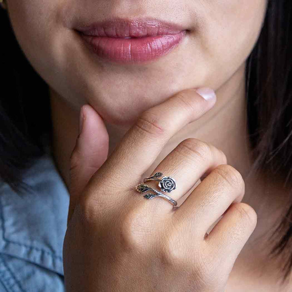 Sterling Silver Adjustable Rose Ring