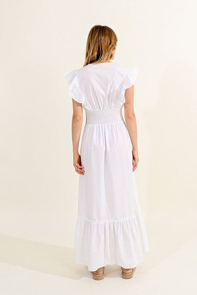 Molly Bracken White Ruffle Sleeve Dress with Fitted Waist - Simple Good