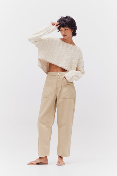 Cotton Slub Cropped Sweater