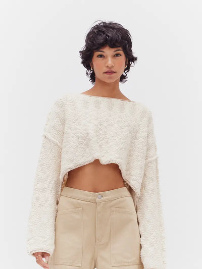 Cotton Slub Cropped Sweater