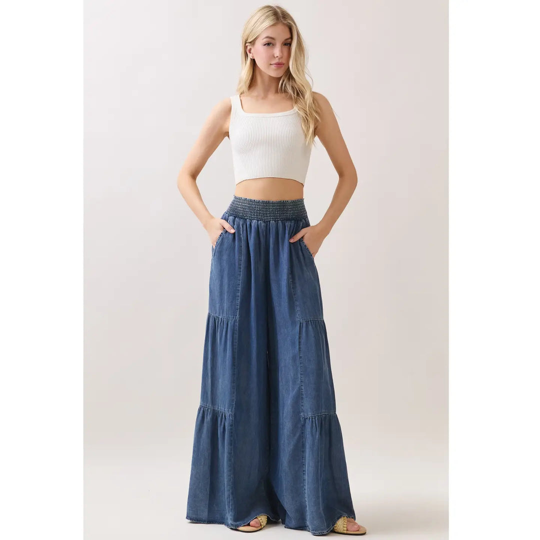 Denim Tencel Wide Leg Pants
