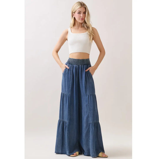 Denim Tencel Wide Leg Pants