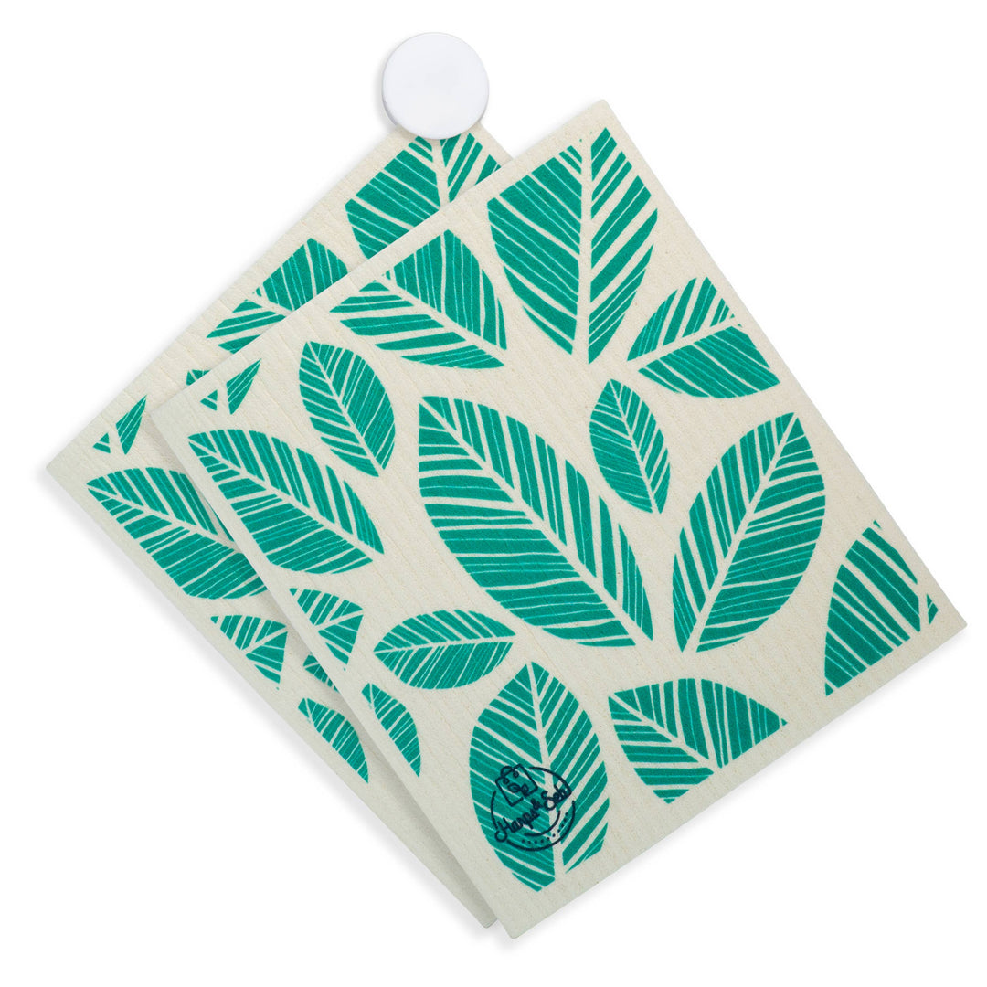 Turquoise Tropical Leaves Swedish Dish Cloth