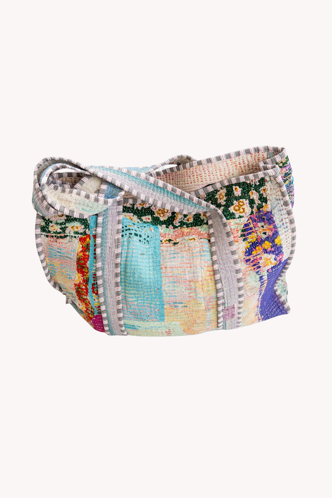 Multicolored patchwork bag on a white background