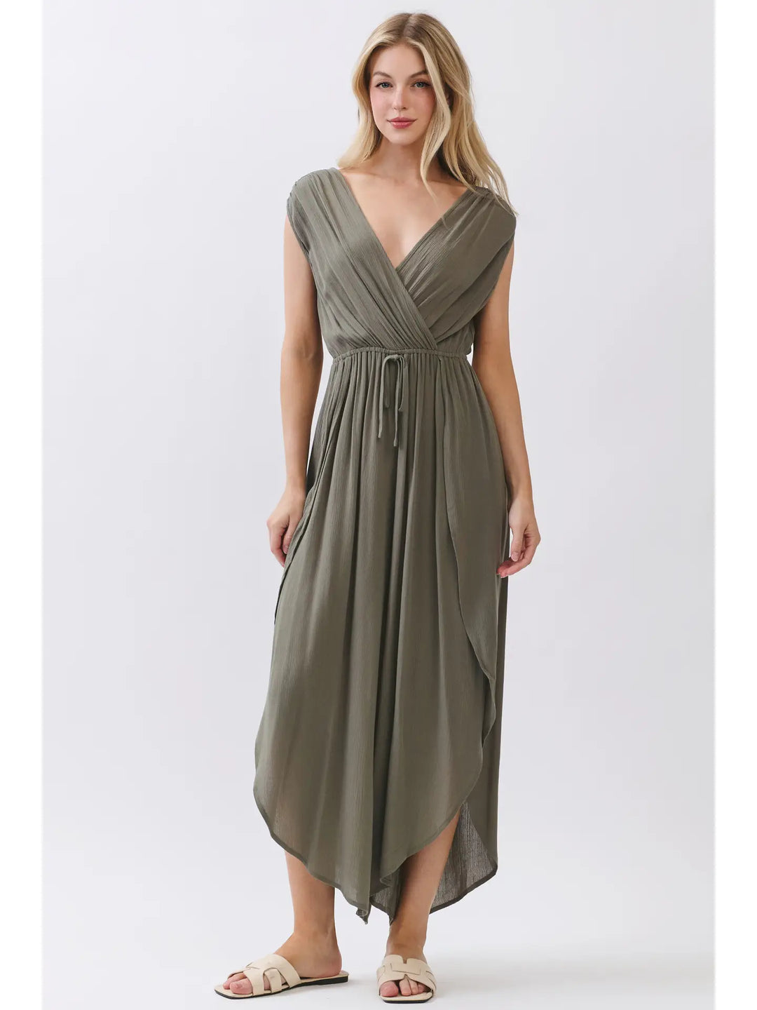 Surplice Drop Shoulder Wide Leg Jumpsuit