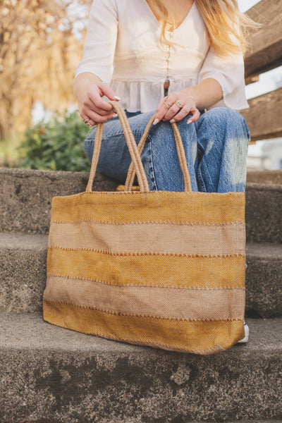 Reusable Yellow Striped Tote Bag