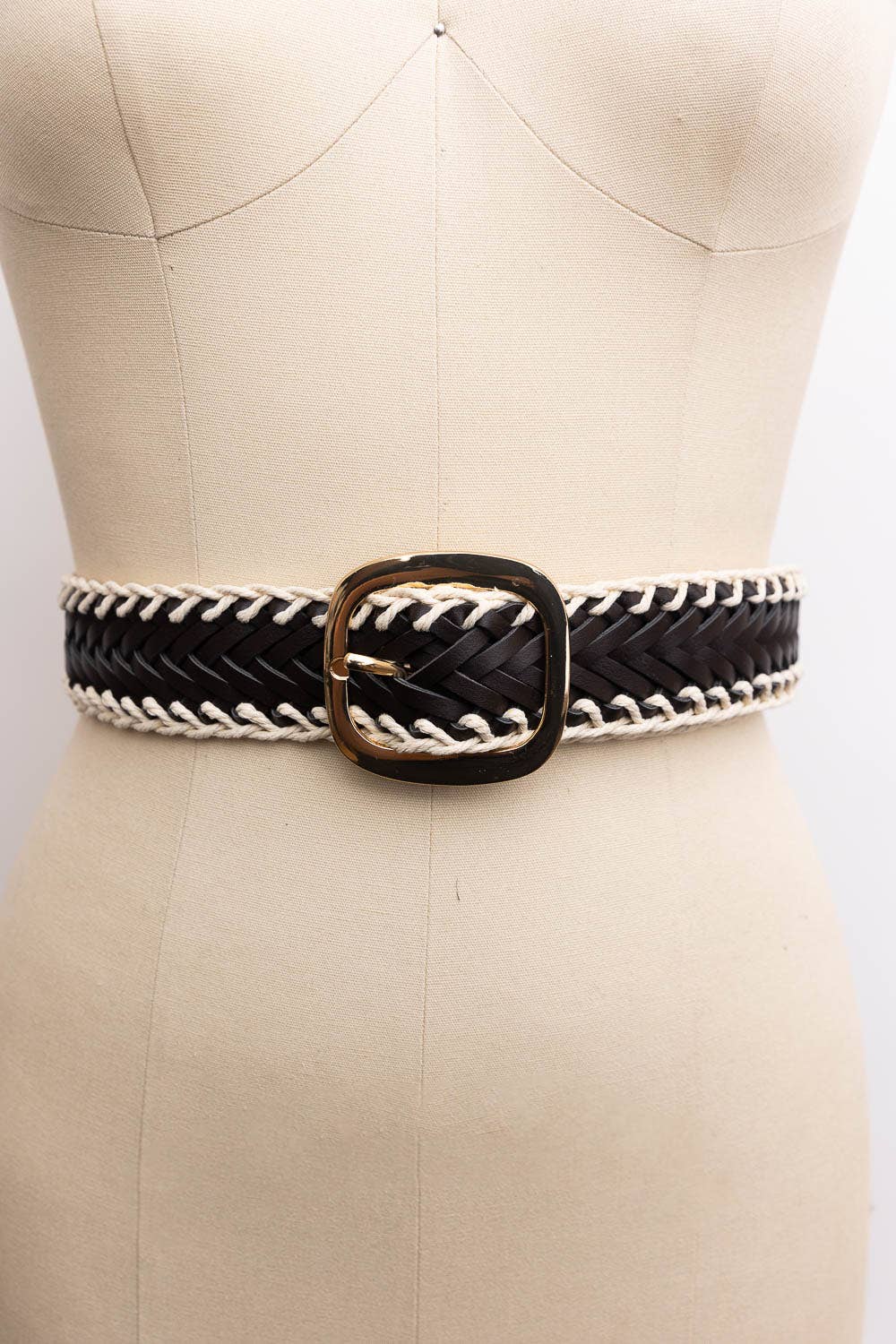 Leto Accessories Crochet Trimmed Woven Leather Belt: Black - Simple Good