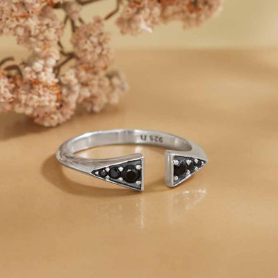 Nina Designs Sterling Silver Adjustable Ring with Black Crystals - Simple Good