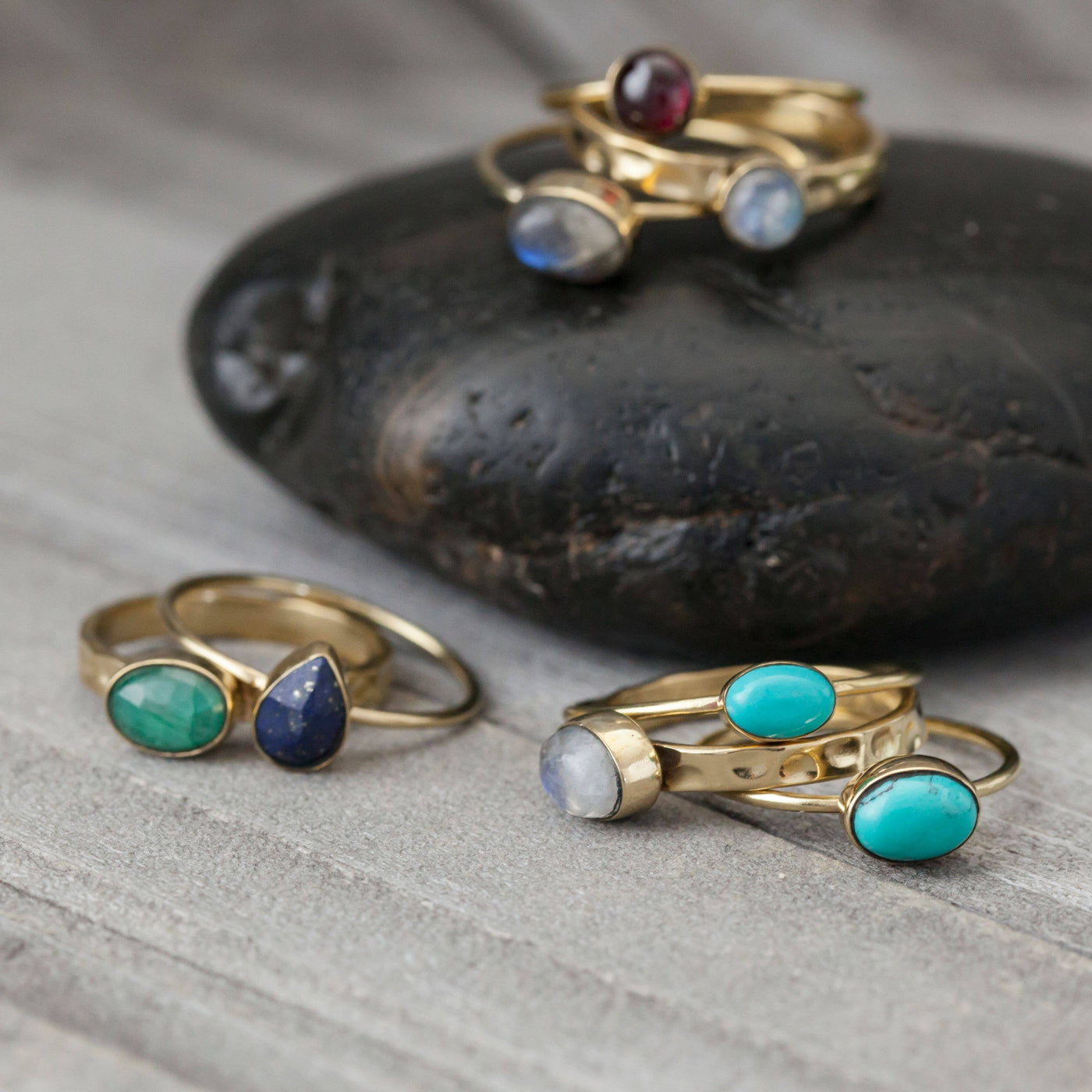 Baizaar Brass Stone Stack Ring Pack - Simple Good