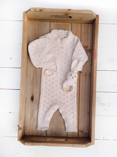 Mali Wear Grace Knitted Romper with Hat 2pc Set Apricot pink or Plum - Simple Good