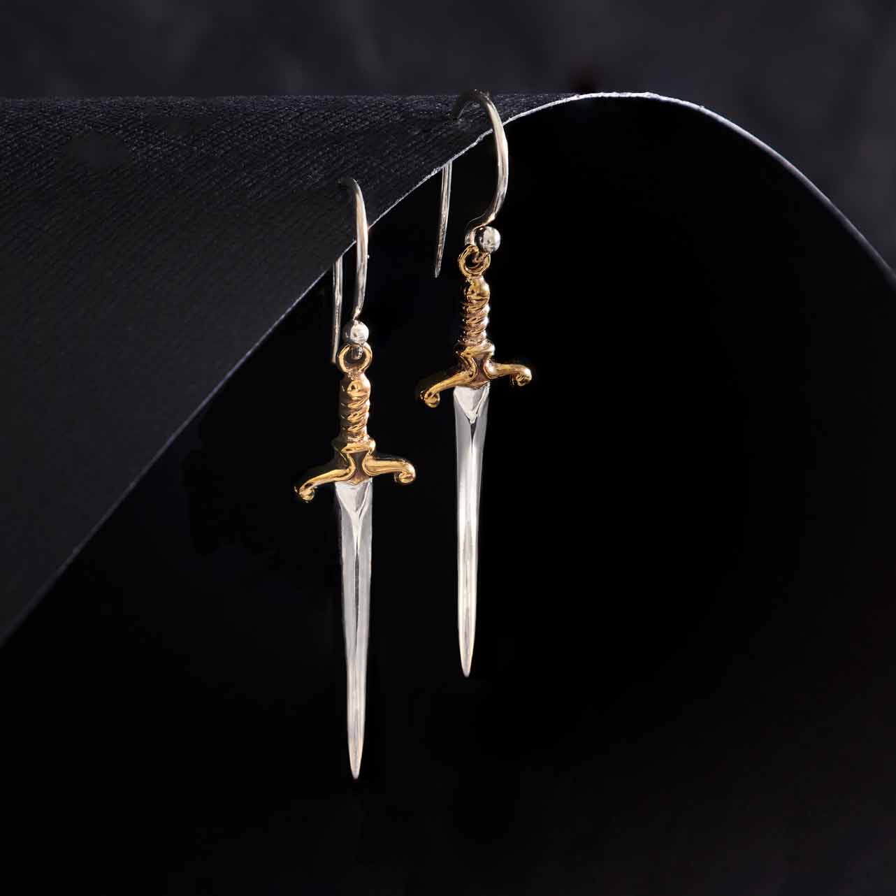 Nina Designs Sterling Silver Sword Dangle Earrings 38x10mm - Simple Good
