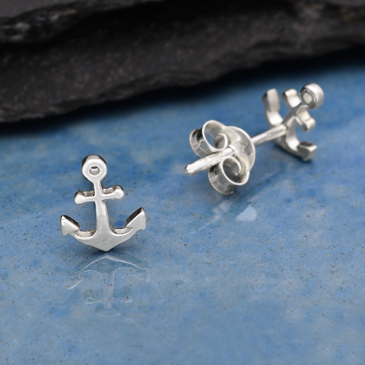 Nina Designs Sterling Silver Anchor Post Earrings 8x6mm - Simple Good