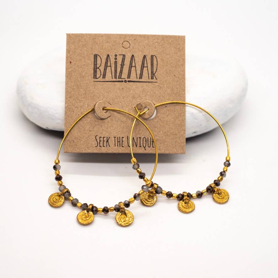 Baizaar Brass Beaded Hoops with Spiral Droplets - Simple Good