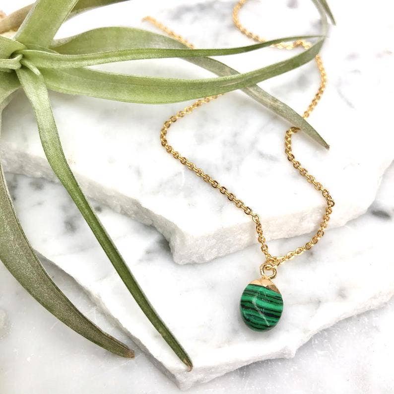 minor metal jewelry gold-dipped malachite drop necklace - Simple Good
