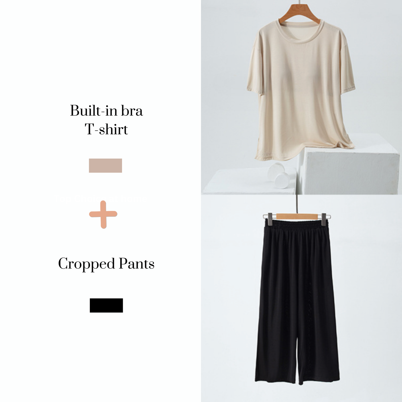 DrifWoo Sleepwear with Bra Top for Women's Comfort Nightwear Set: M-L / Beige+Black - Simple Good