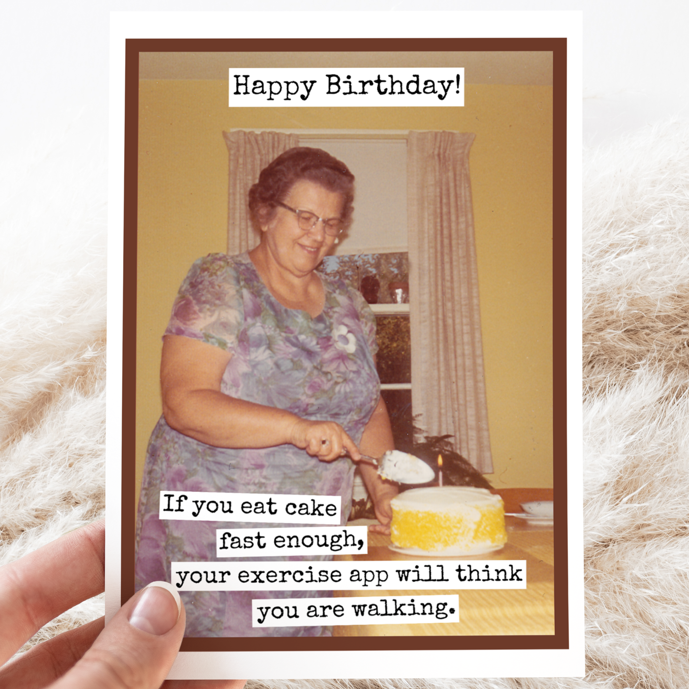 Raven's Rest Studio Funny Birthday Card. If You Eat Cake Fast Enough... Vintage - Simple Good