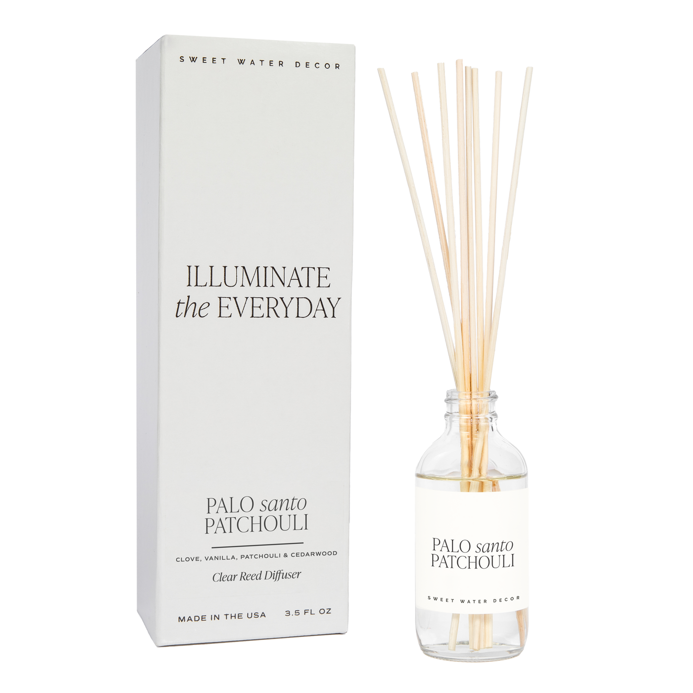 Sweet Water Decor Palo Santo Patchouli Clear Reed Diffuser - Home Decor & Gift - Simple Good