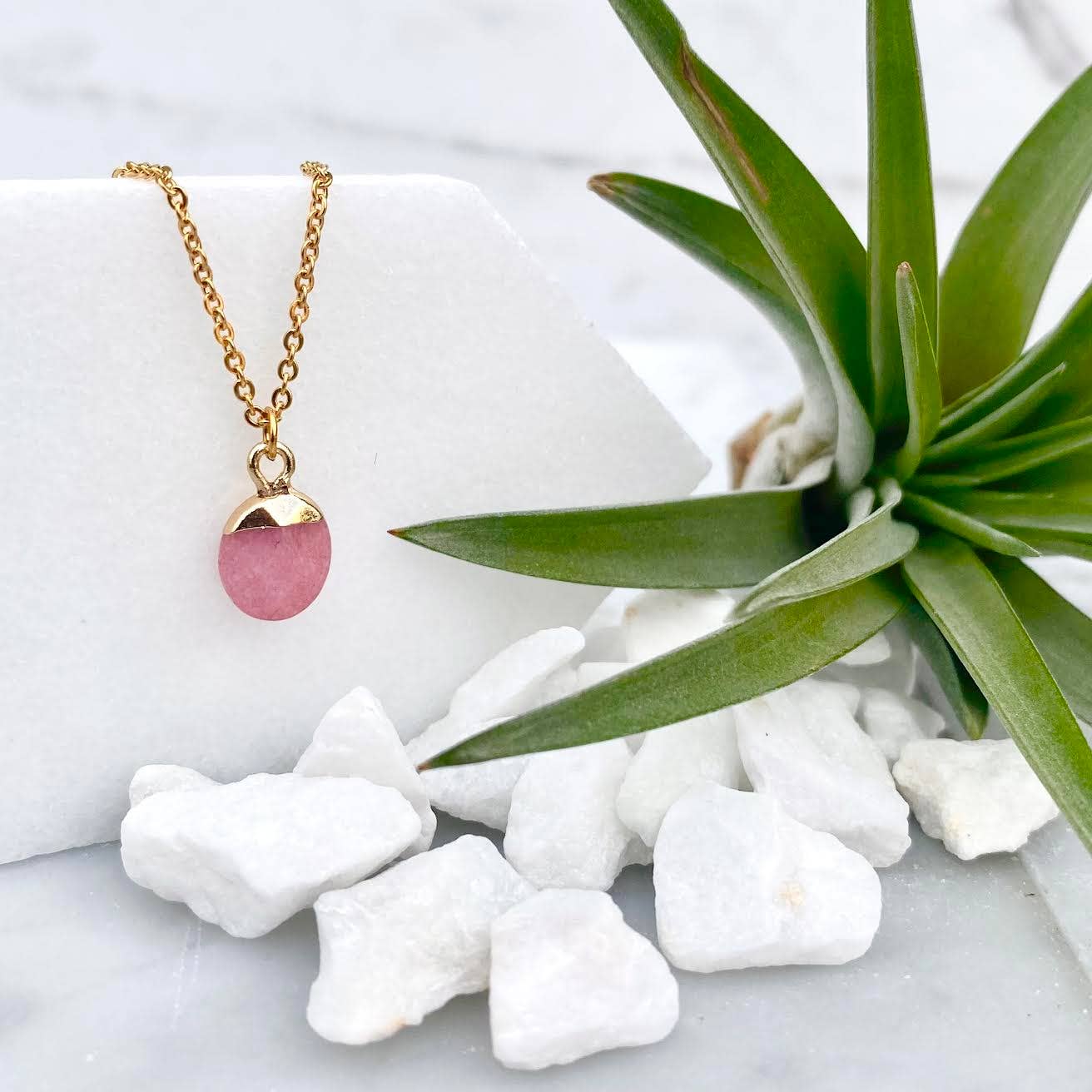 minor metal jewelry rose quartz droplet necklace - Simple Good