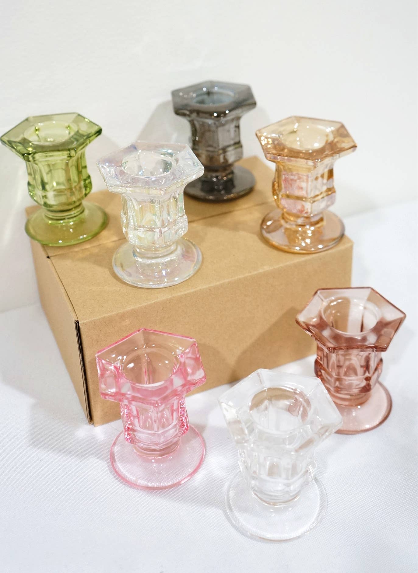 Sweet Home Deco Glass Candlestick Holders Taper Candle Holders Tabletop - Simple Good