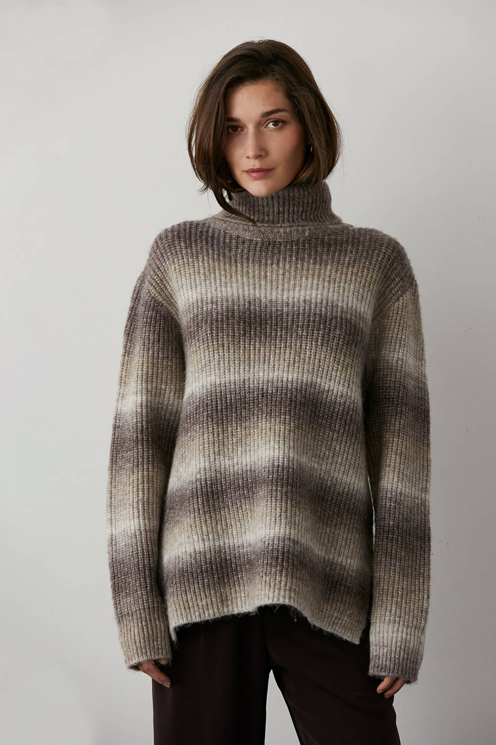 Crescent CT8698 - Ariana Multi Colored Wool-Blend Turtleneck Sweater: S / Brown - Simple Good