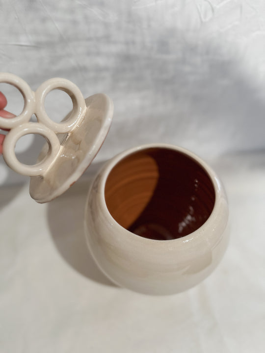Roca Caus White Terracotta Jar with 3 Circles Lid - Simple Good