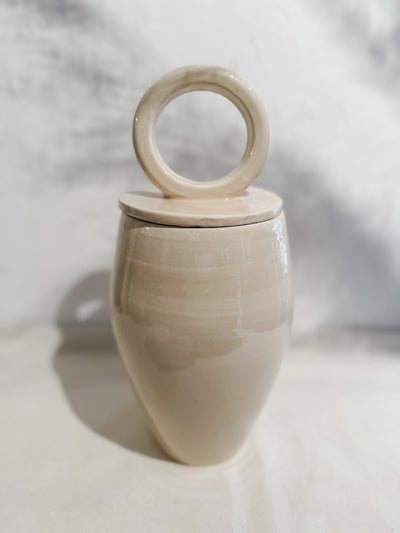 Roca Caus White Terracotta Jar with Round Lid - Simple Good