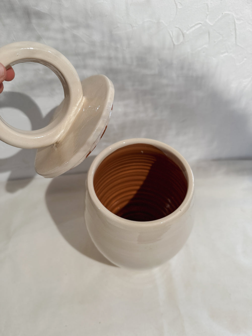 Roca Caus White Terracotta Jar with Round Lid - Simple Good