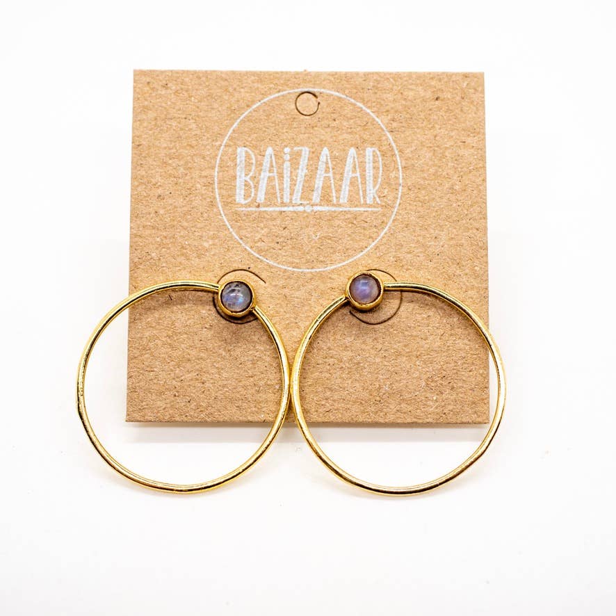 Baizaar Full Circle Stud Earring - Turquoise, Moonstone, Black Onyx - Simple Good