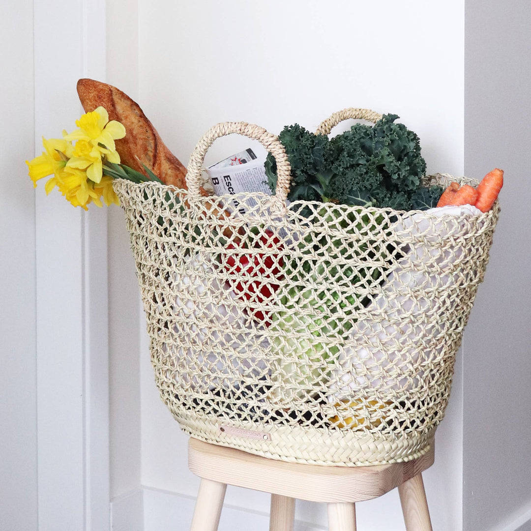 SOCCO Designs Albufeira French Basket - Straw Beach Tote - Simple Good