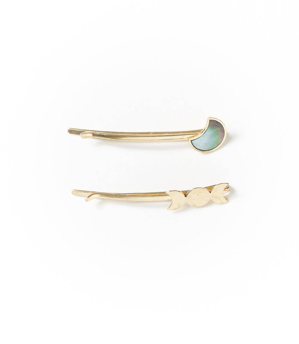 Matr Boomie Fair Trade Chandra Moon Phase Bobby Pins Set of 2 - Mother of Pearl - Simple Good