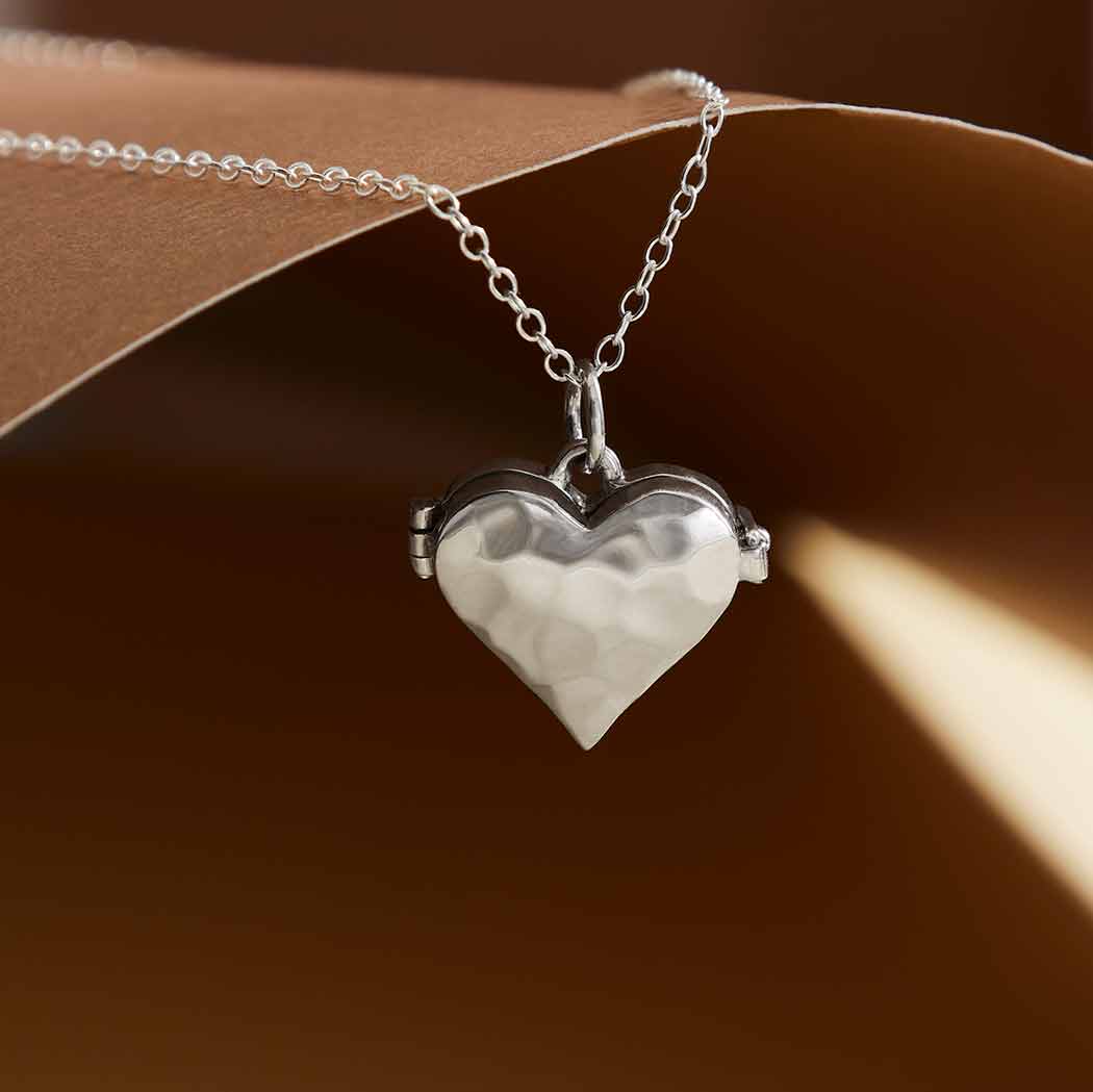 Nina Designs Sterling Silver Heart Locket Necklace with Hammer Finish - Simple Good