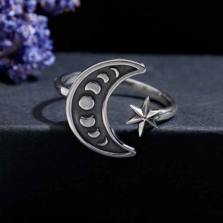 Nina Designs Sterling Silver Adjustable Moon Phase Ring - Simple Good