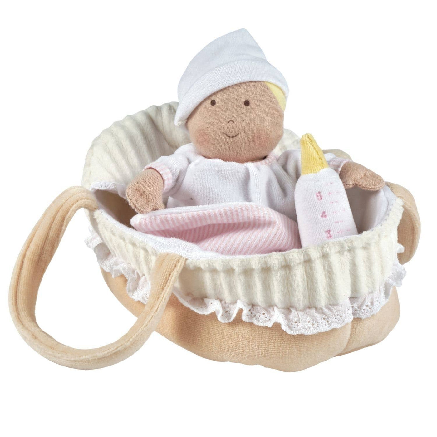 Tikiri Toys LLC Carry Cot with Baby Grace, Bottle & Blanket - Simple Good