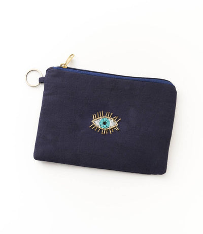 Matr Boomie Fair Trade Bala Mani Evil Eye Blue Zippered Pouch Cosmetic Bag - Simple Good