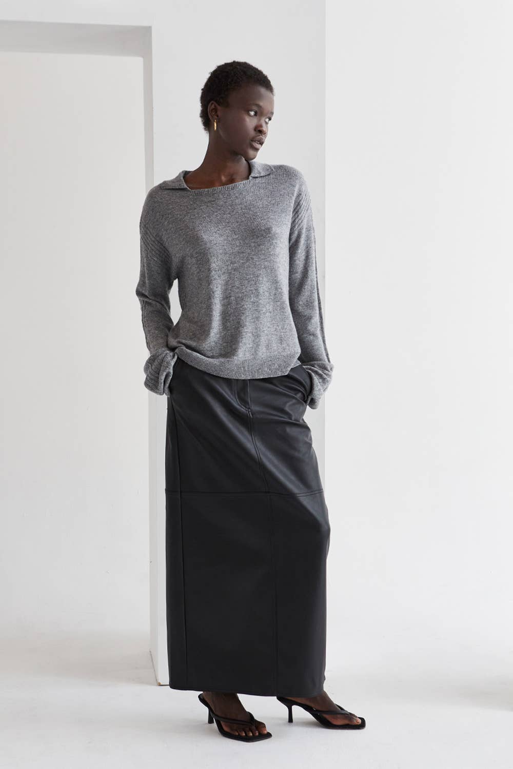 Crescent CT8877 - Maline Cashmere Softened Collared Sweater Top: M / H.GREY - Simple Good