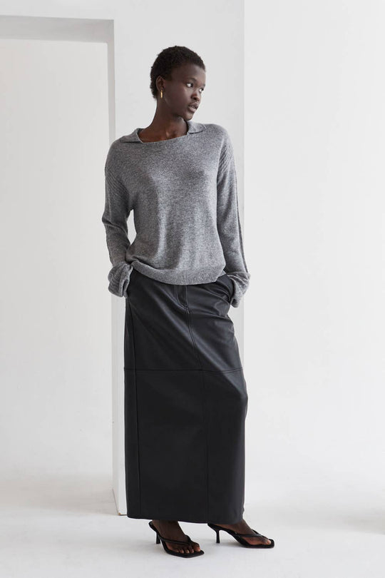 Crescent CT8877 - Maline Cashmere Softened Collared Sweater Top: M / H.GREY - Simple Good