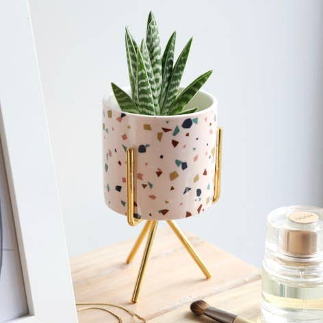 Lisa Angel Terrazzo Print Mini Planter And Stand - Simple Good